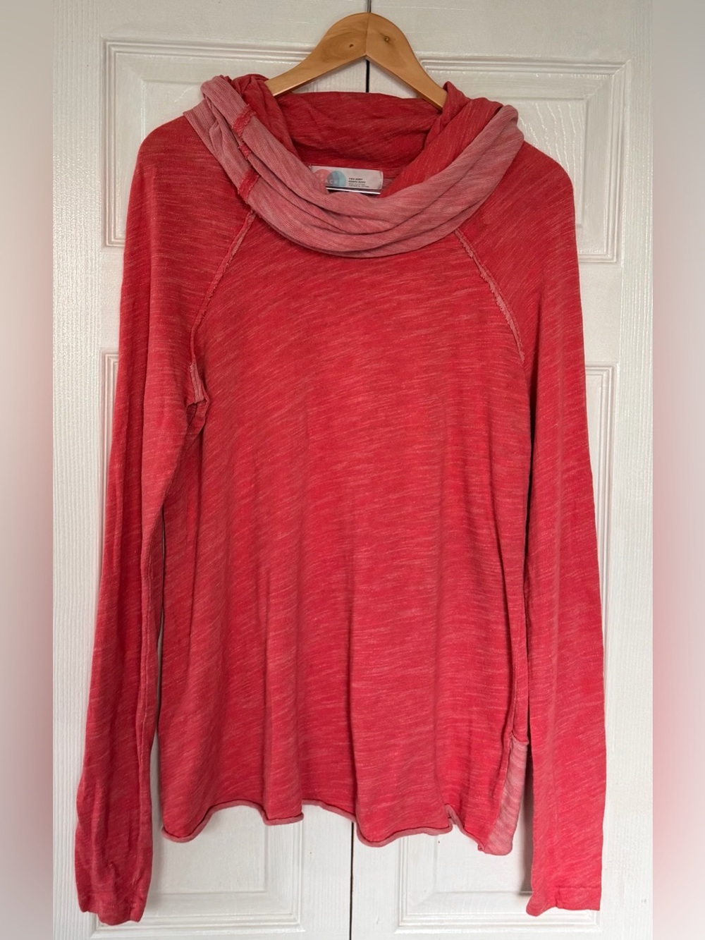 Free People FP Beach Coral Cowl Neck Long Sleeve Top Size M